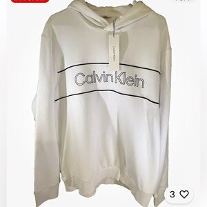 Calvin Klein White Hoodie With Logo Across Chest.  Any‎ Gender, Size XL